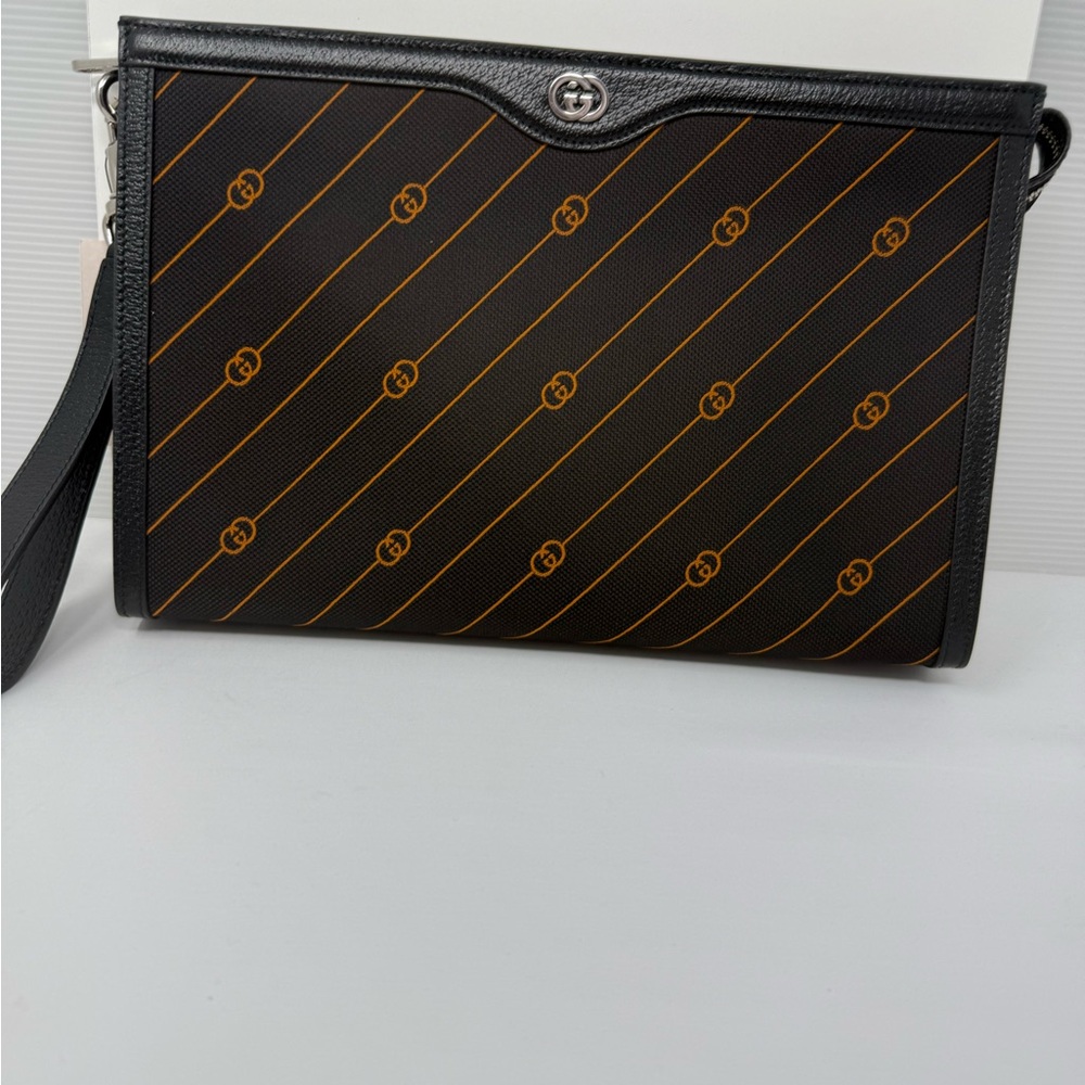 Gucci Black and Orange Clutch with Gold Pattern